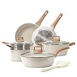 CAROTE Pots and Pans Set Nonstick, White Granite Induction...
