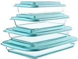 8-Piece Deep Glass Baking Dish Set with Plastic lids,Rectangular...