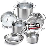 Mueller Pots and Pans Set 11-Piece, Ultra-Clad Pro Stainless...