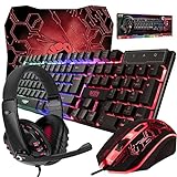 Gaming Keyboard and Mouse and Mouse pad and Gaming Headset, Wired...