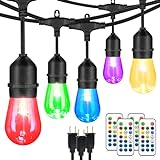 3 Pack 48FT Outdoor Patio Lights, RGB Cafe String Lights, 45+6...