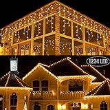 Toodour Icicle Christmas Lights, 100ft 1224 LED 8 Modes Icicle...